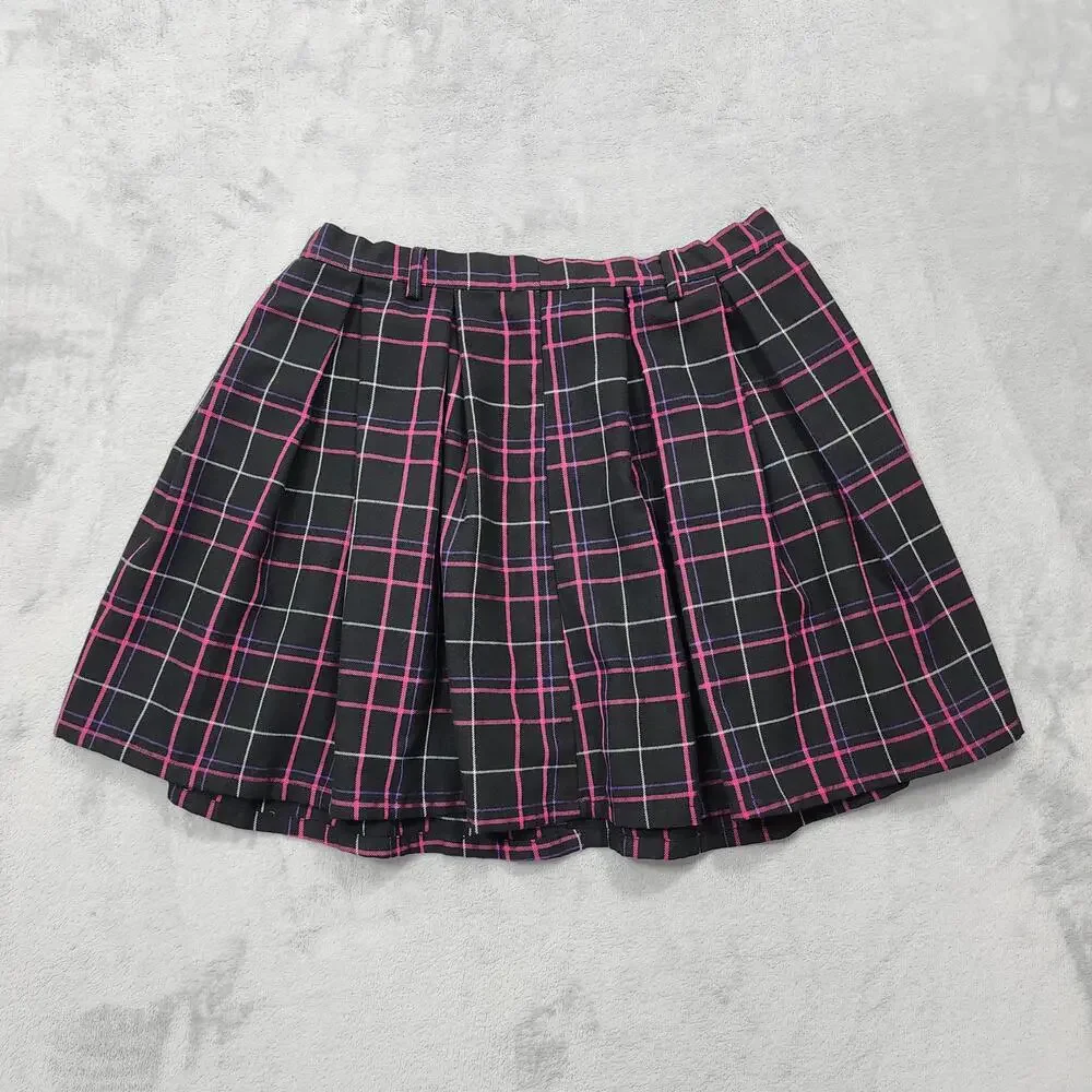 Hot Topic Skirt Womens M Black Pink Purple Plaid Pleated Mini Twill Goth Punk
